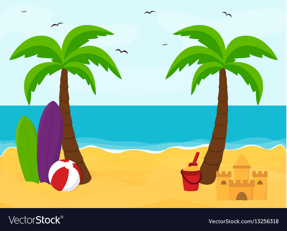 Beach with palms with place for text summer Vector Image