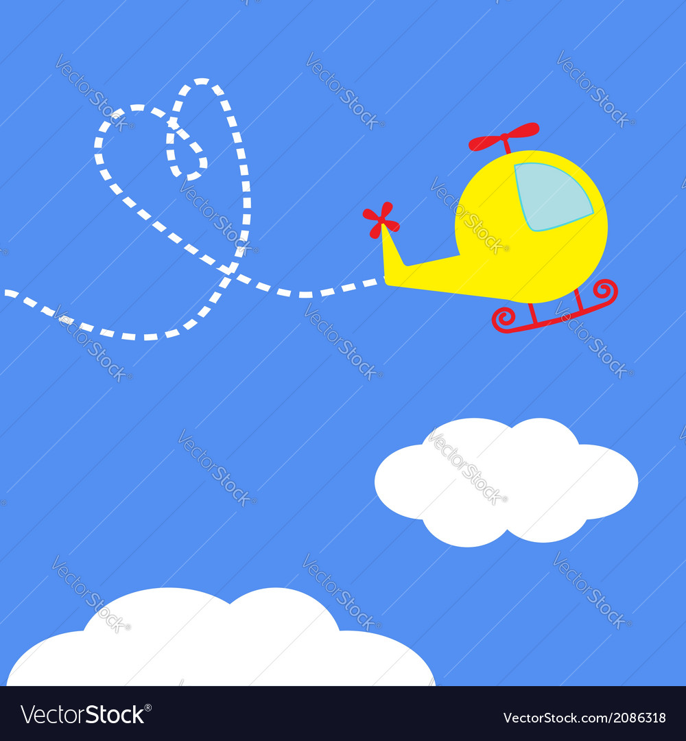 Cartoon helicopter dash heart in the sky card