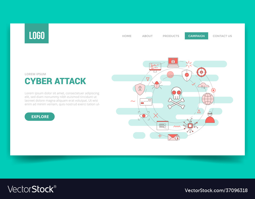 Cyber attack concept with circle icon for website