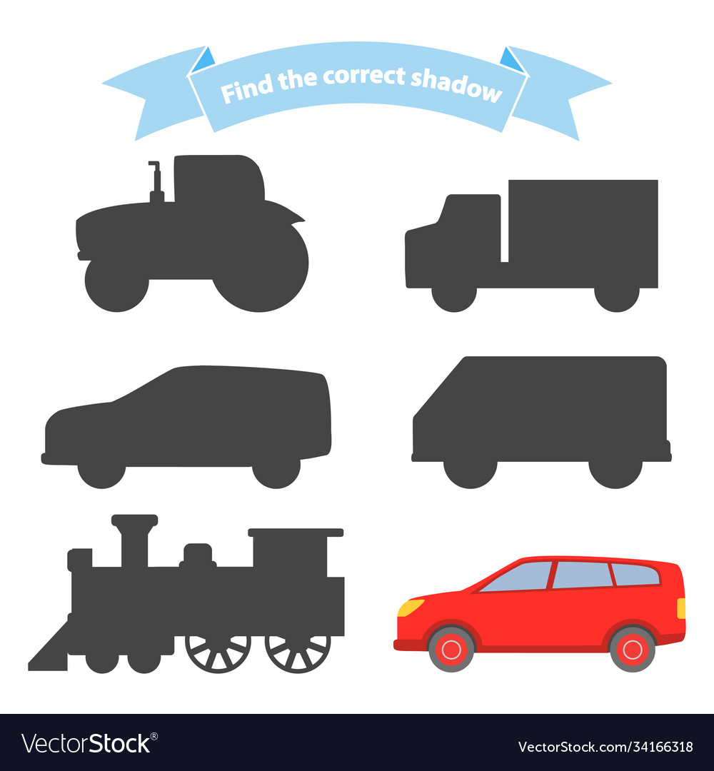 Find correct shadow transporteducational game vector image Find correct shadow transporteducational game
