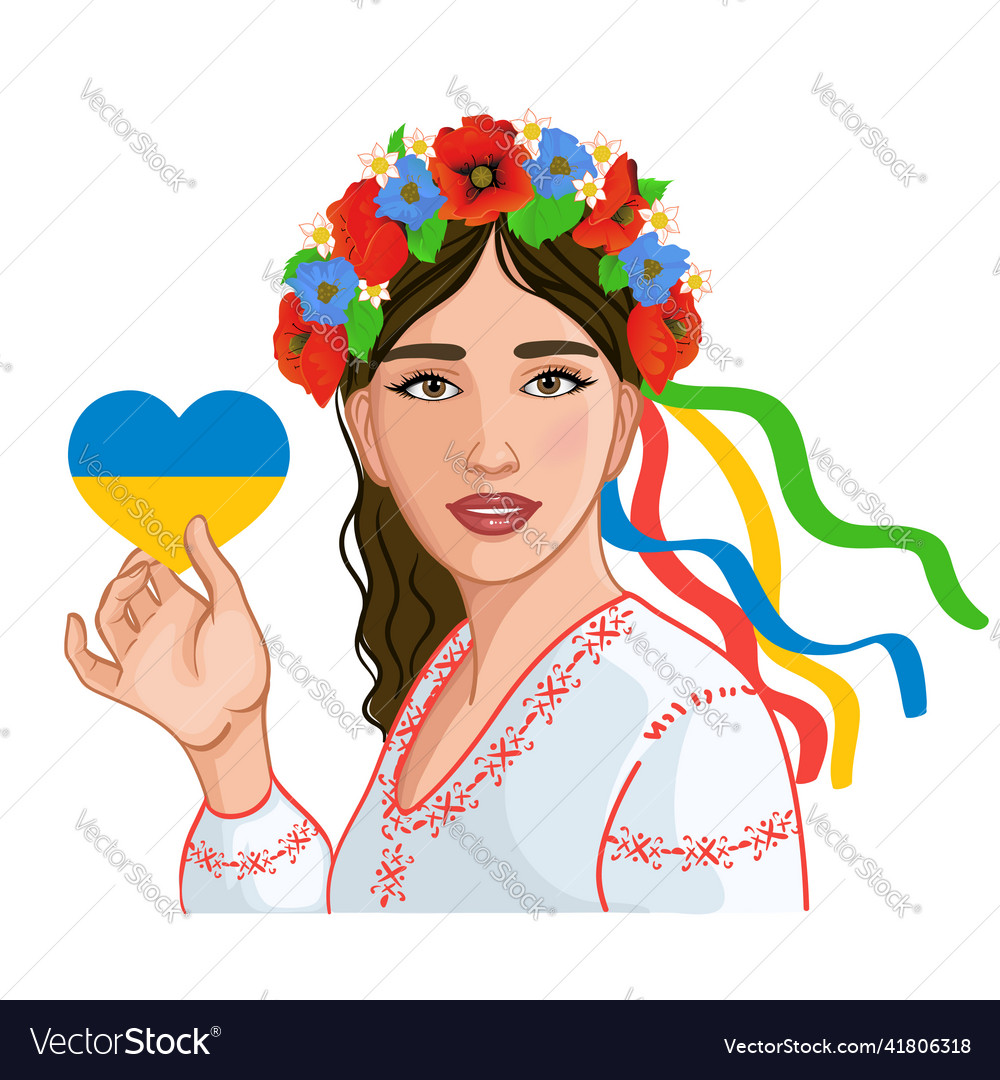 Girl in traditional clothes holds ukrainian flag Vector Image