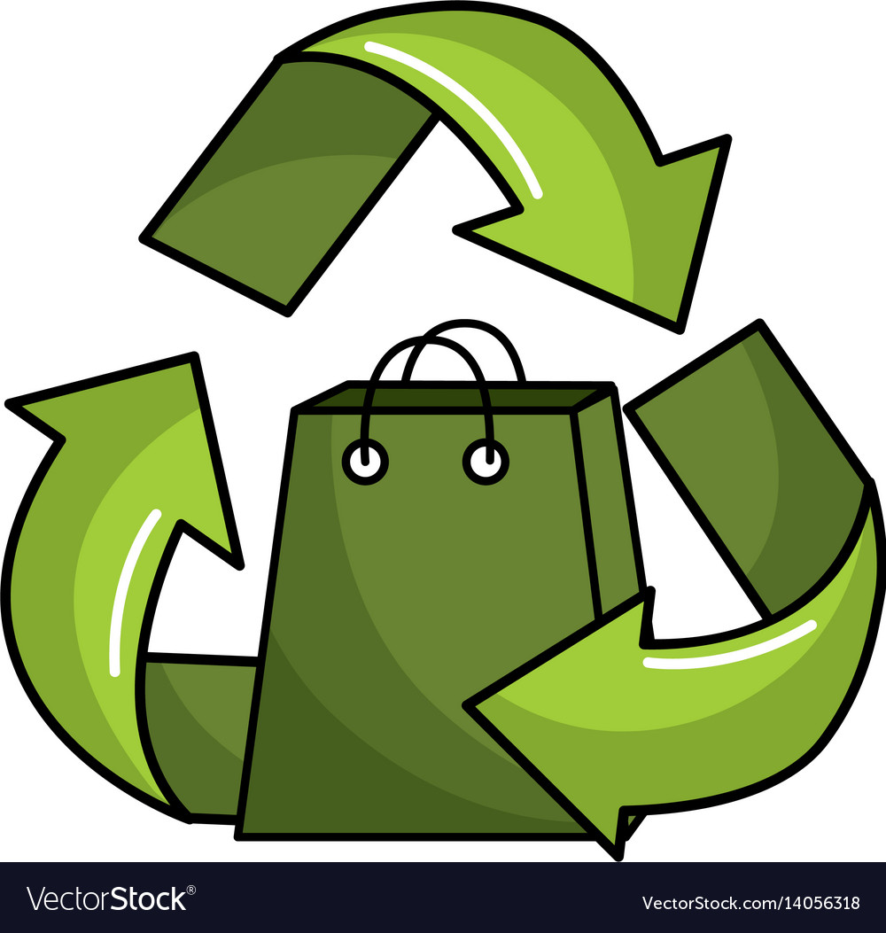 Green bag inside of recycling symbol