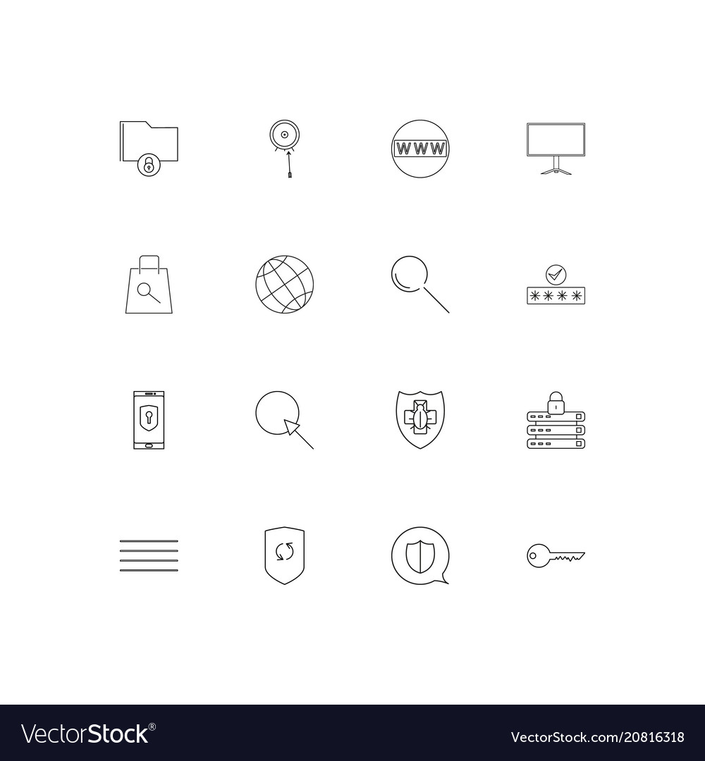 Internet security linear thin icons set outlined