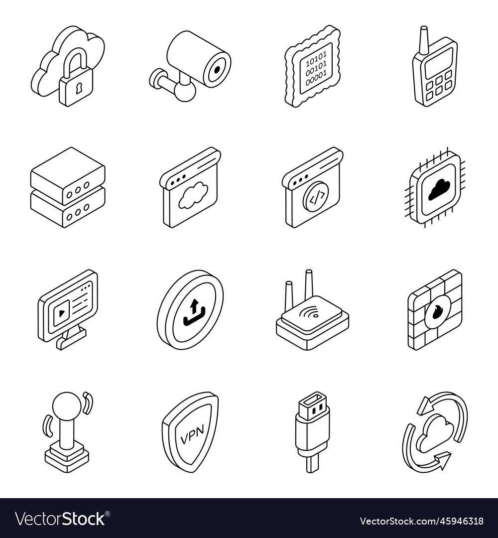 Pack of cloud computing linear icons Vector Image Pack of cloud computing linear icons