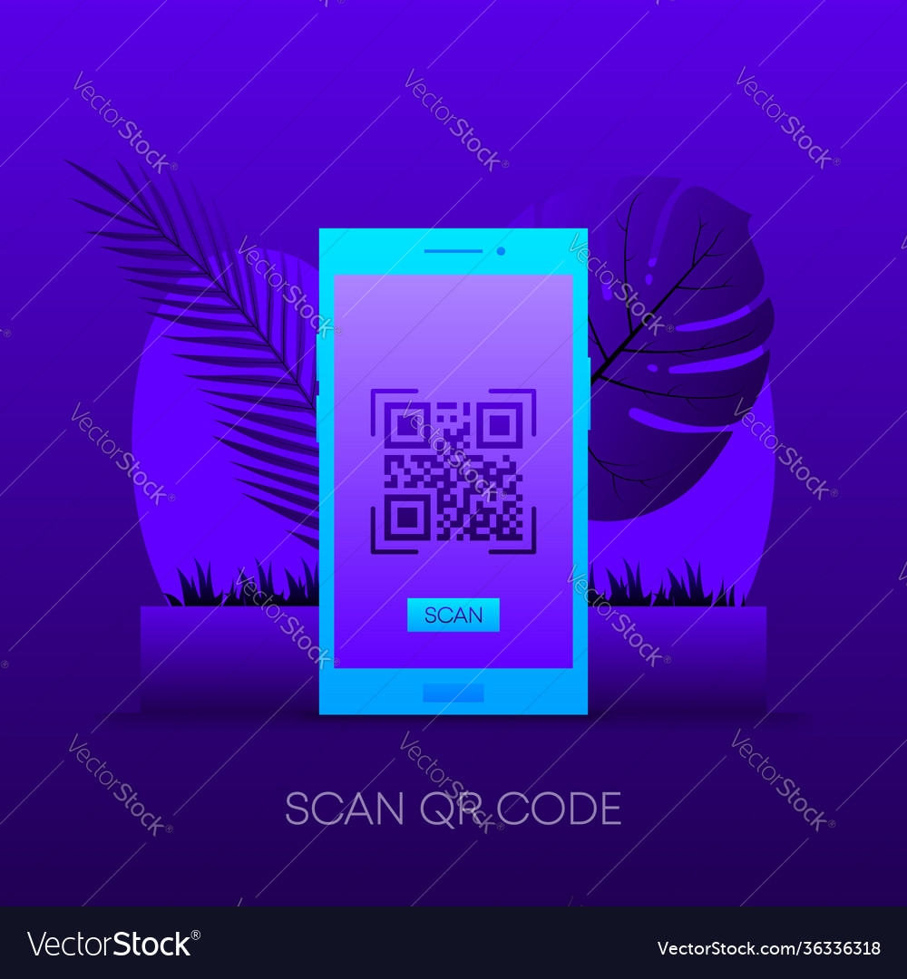Qr verification on phone screen dark gradient vector image Qr verification on phone screen dark gradient