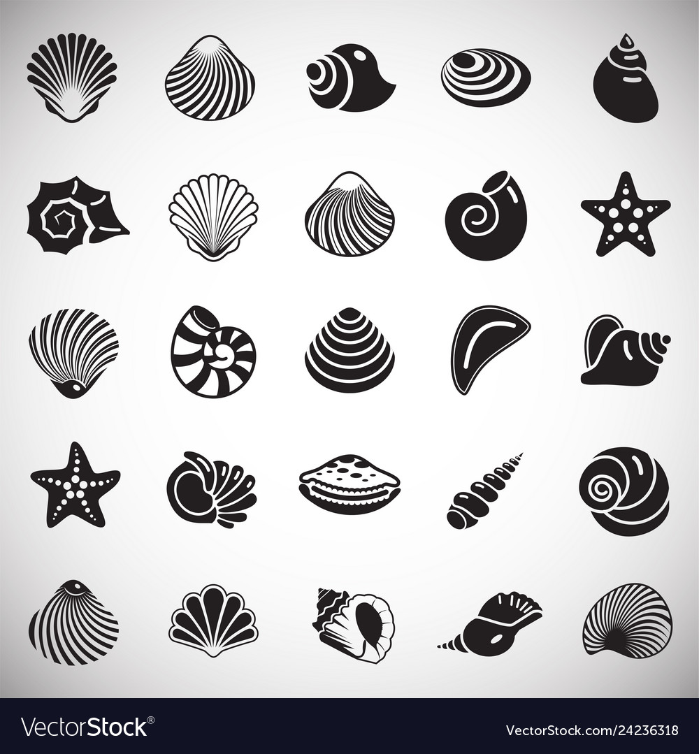 Sea shell icons set on white background Royalty Free Vector