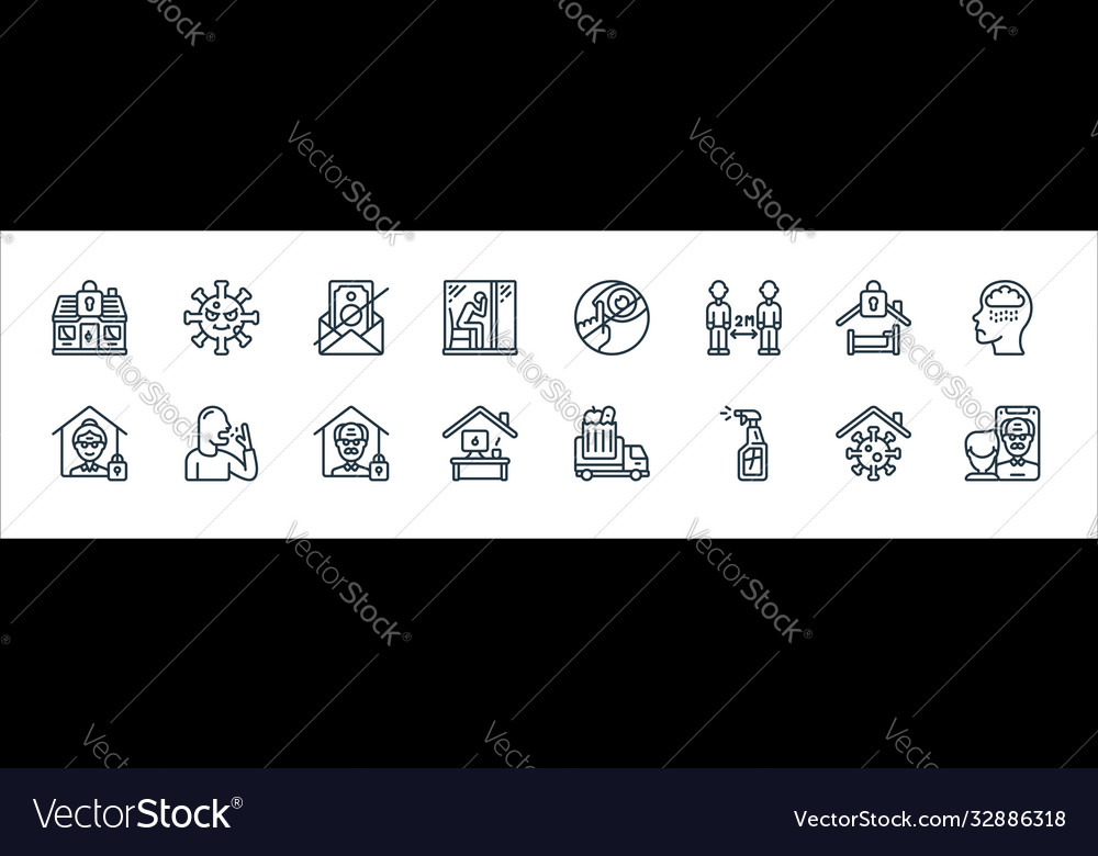 Self isolation line icons linear set quality vector image Self isolation line icons linear set quality