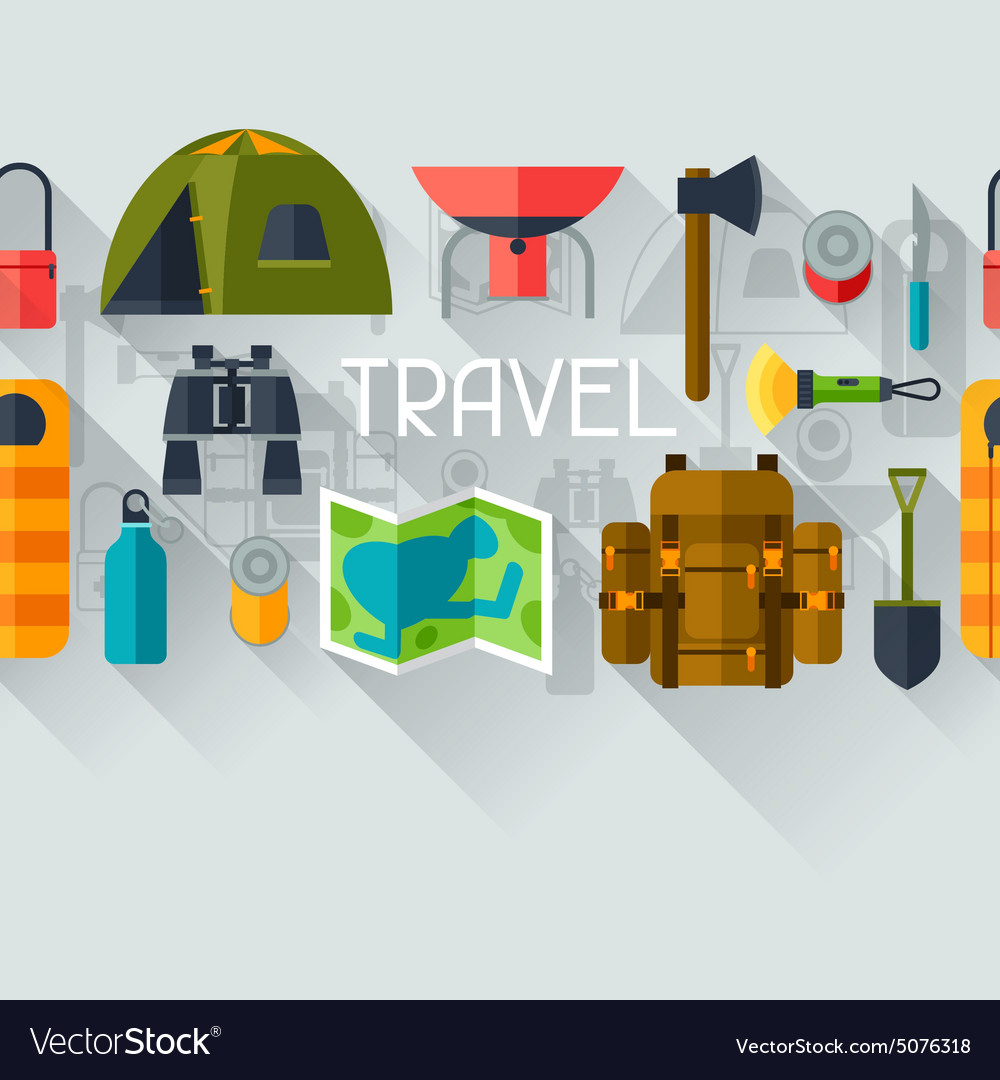 Tourist seamless pattern with camping equipment