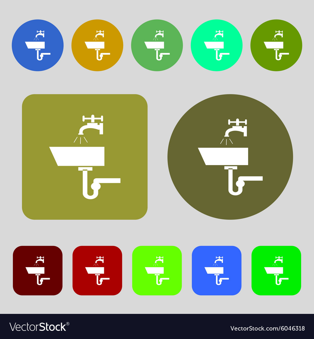 Washbasin icon sign 12 colored buttons flat design