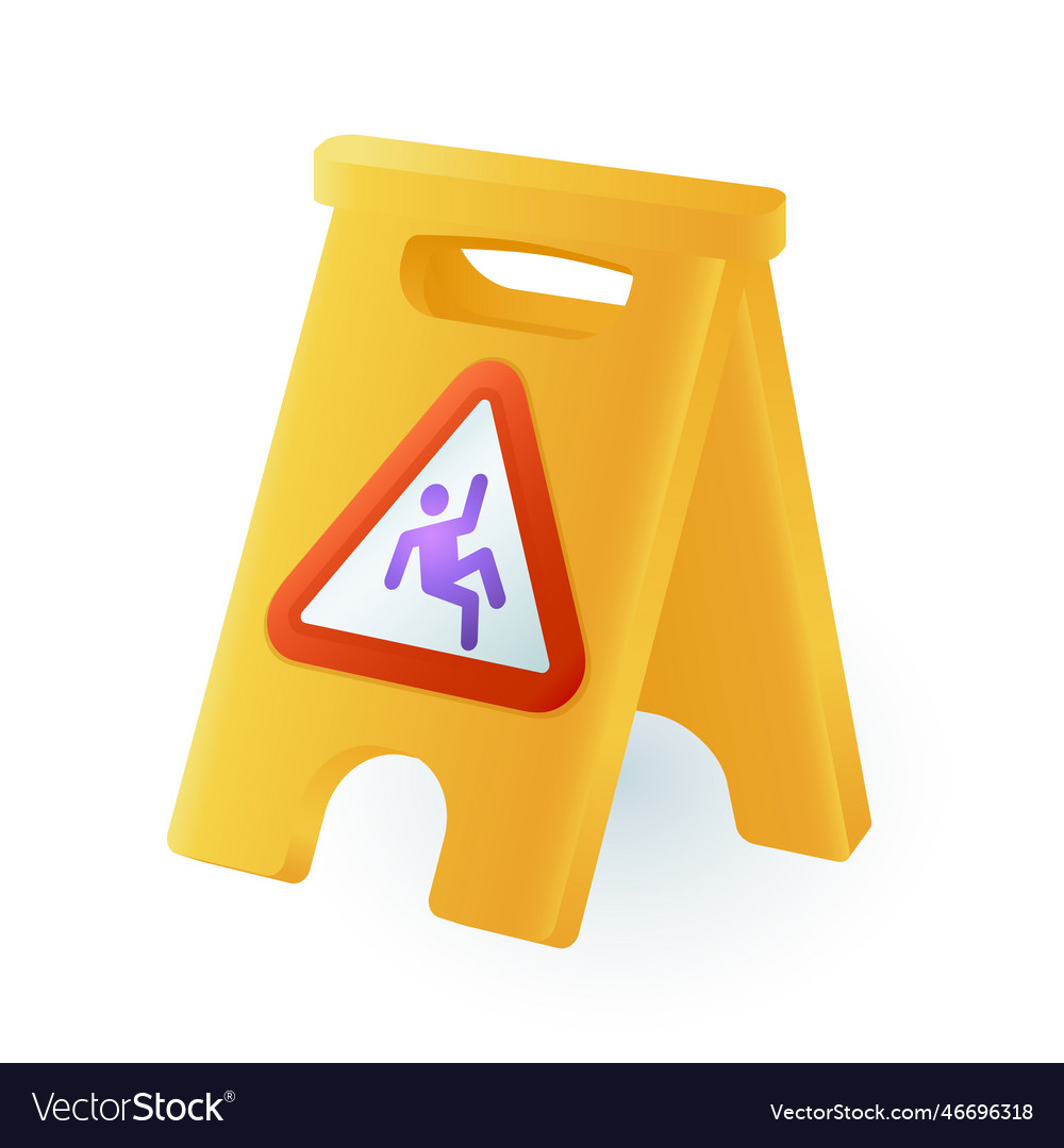 Yellow slippery floor surface sign 3d icon Vector Image Yellow slippery floor surface sign 3d icon