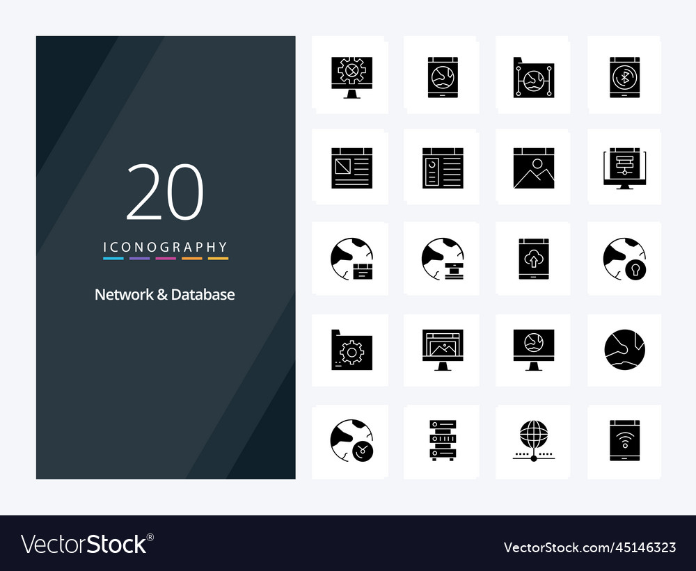 20 network and database solid glyph icon