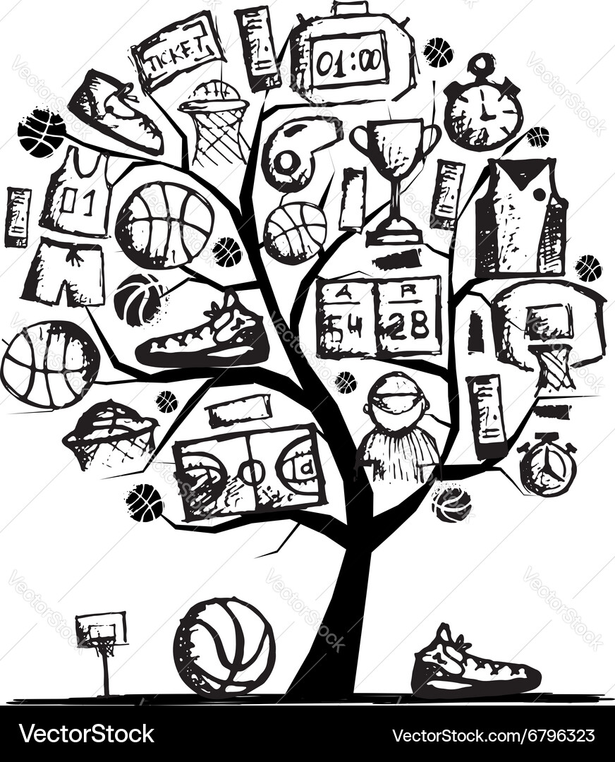 Basketball tree concept sketch for your design Vector Image