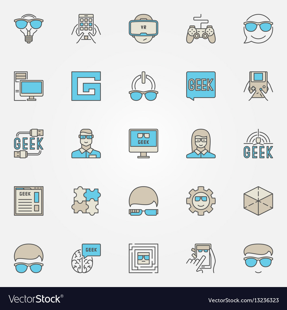 Colorful geek icons set