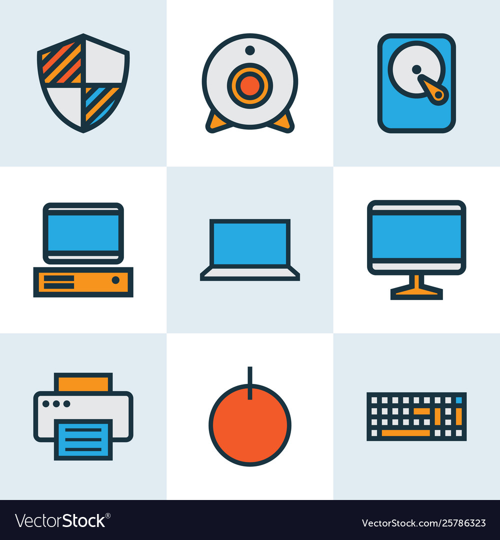 Computer icons colored line set with printer vector image Computer icons colored line set with printer