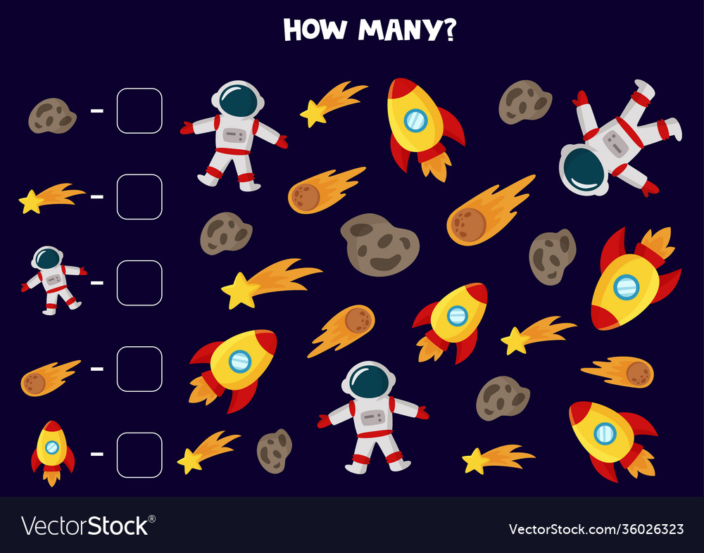 Counting game with cute cartoon space elements