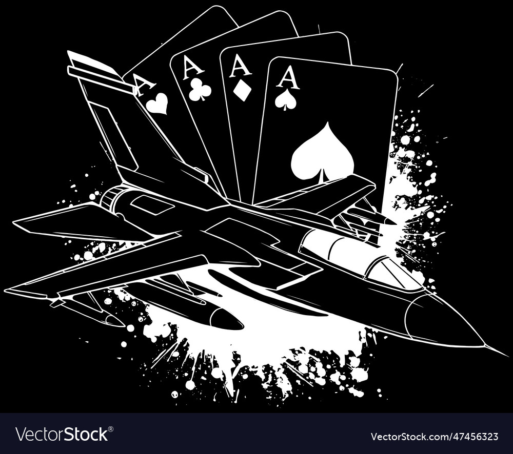 Jet fighter in white line on black background Vector Image