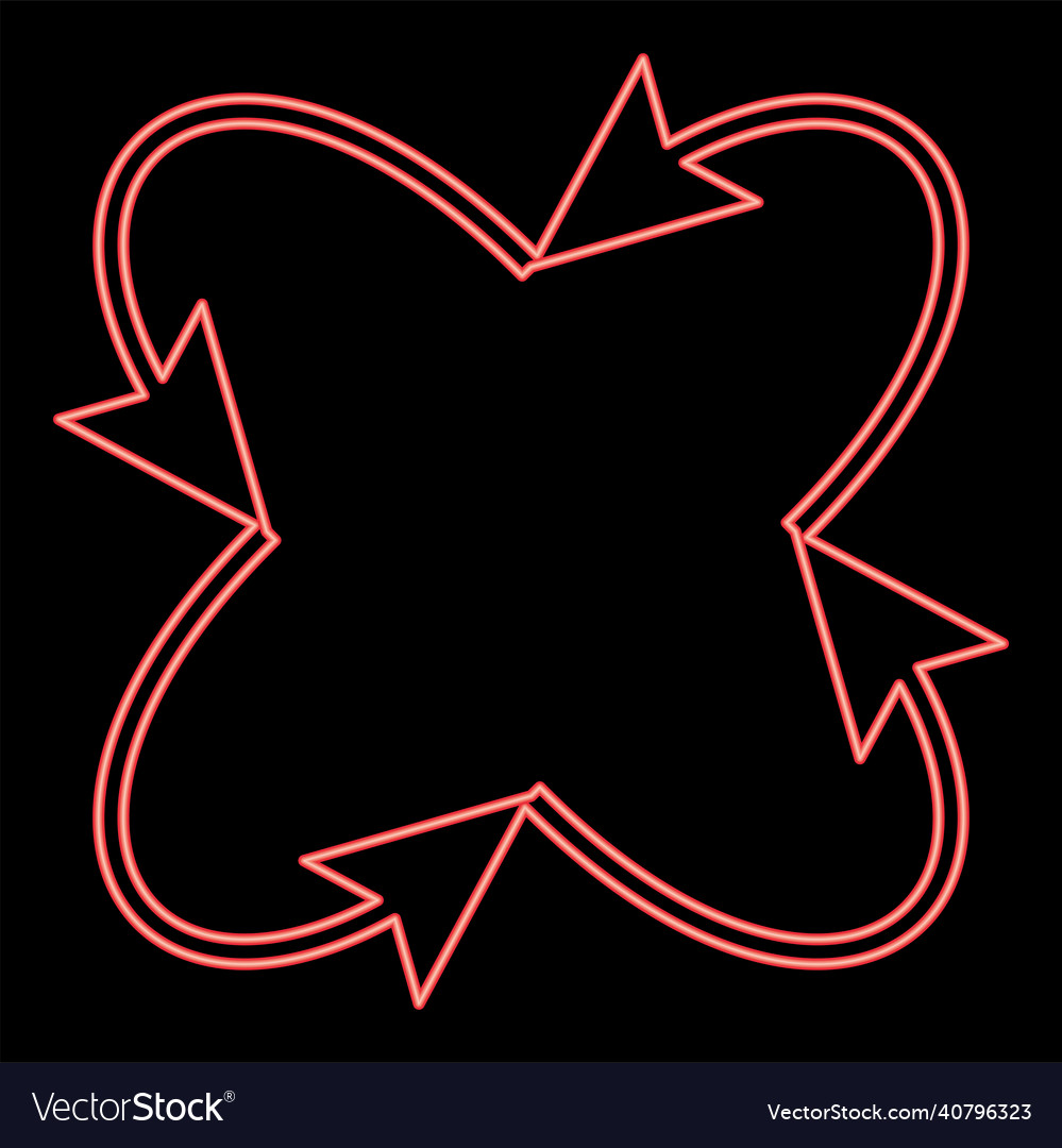 Neon four arrows loop and from center red color vector image Neon four arrows loop and from center red color