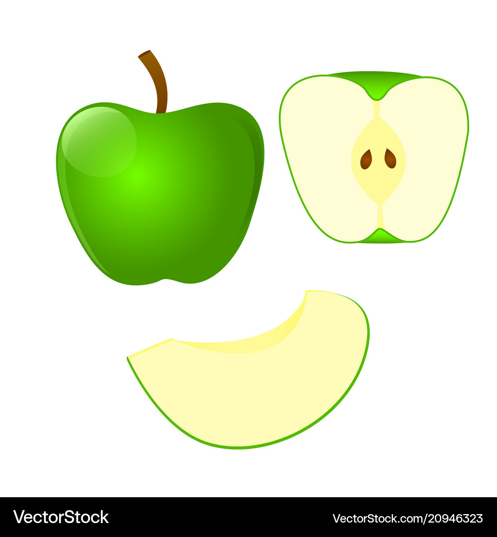 Set Green Apple And Cut In Half Apple And Vector Image