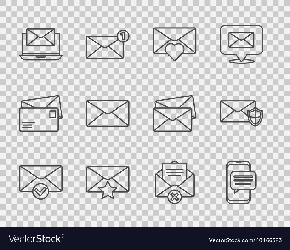 Set line envelope and check mark chat messages vector image Set line envelope and check mark chat messages