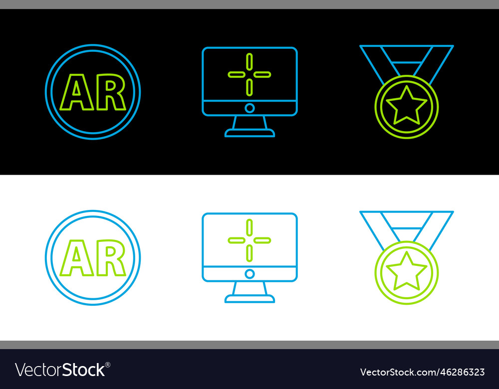 Set line medal ar augmented reality and computer vector image Set line medal ar augmented reality and computer