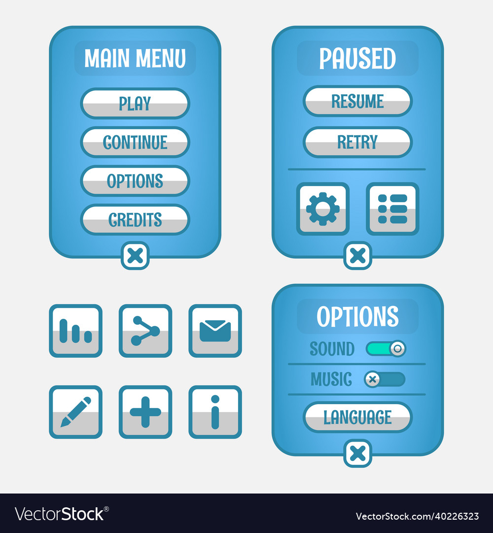 Set of game menu selection for rpg and adventure vector image Set of game menu selection for rpg and adventure