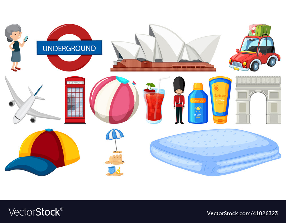 Set of summer vacation objects and elements