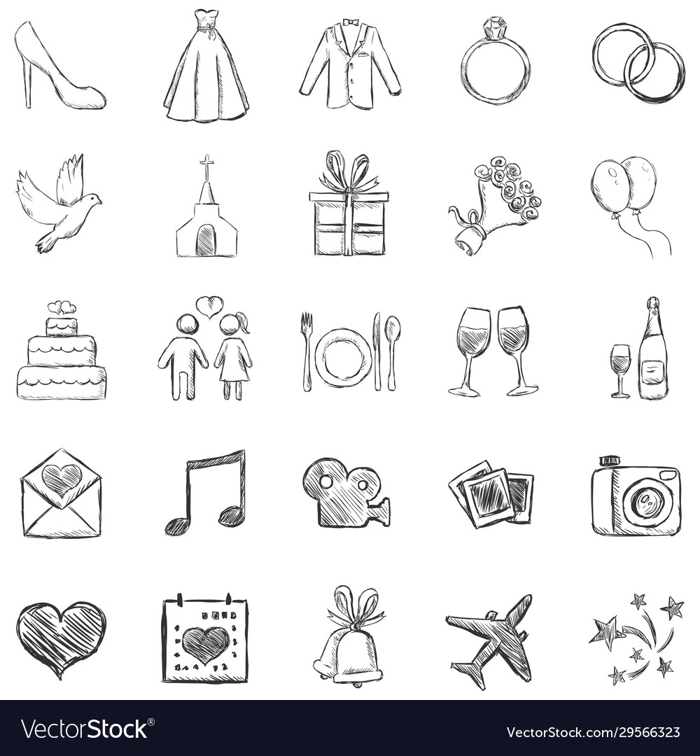 Set Sketch Weddings Icons Royalty Free Vector Image