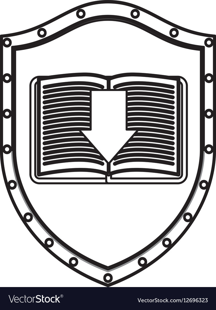 Silhouette shield with textbook and arrow