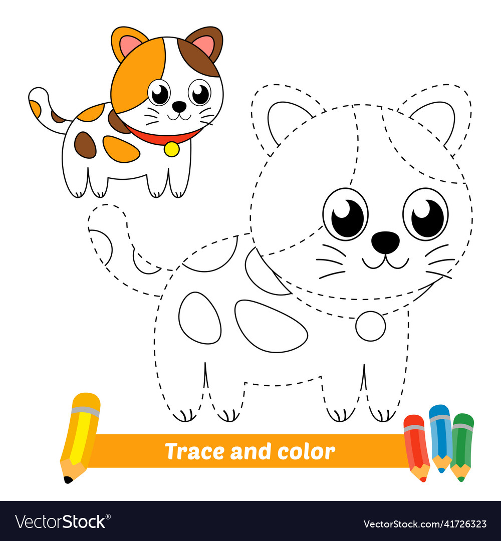 Trace and color for kids cat Royalty Free Vector Image