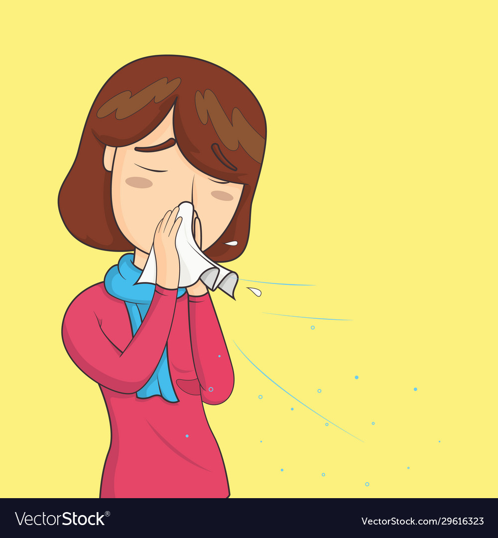 Woman With Sneezing With Spray And Small Drops Vector Image