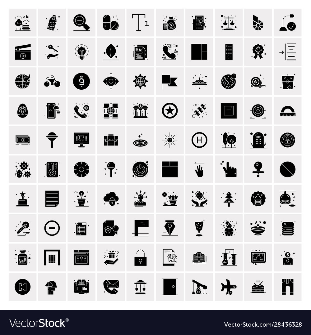 100 solid business icons for web and print vector image 100 solid business icons for web and print