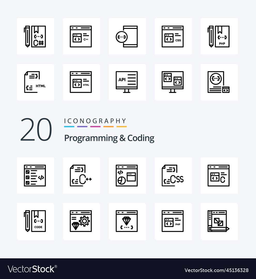 20 Programmier- und Kodierungszeilen-Icon-Pack wie