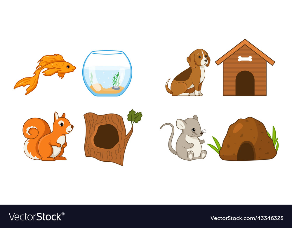 Animals with their houses set Royalty Free Vector Image