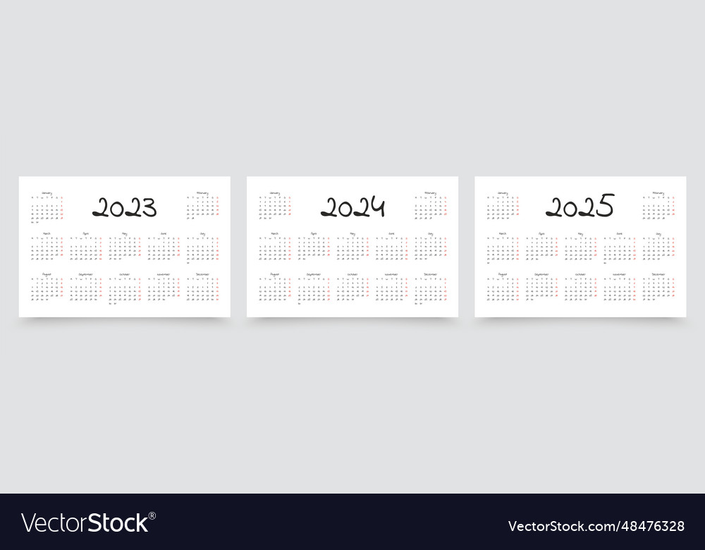 Calendar for 2023 2024 2025 years week starts