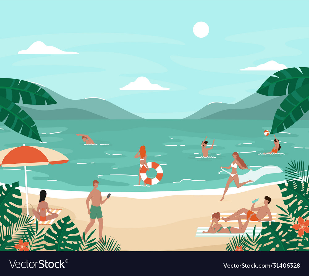 Cartoon color characters people having fun on the Vector Image