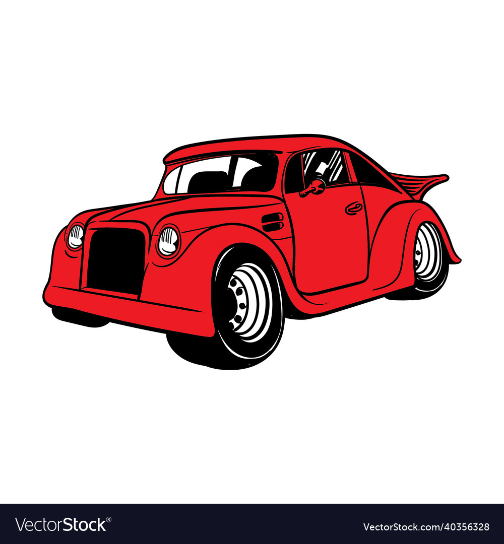 Cartoon red retro hot rod isolated on white