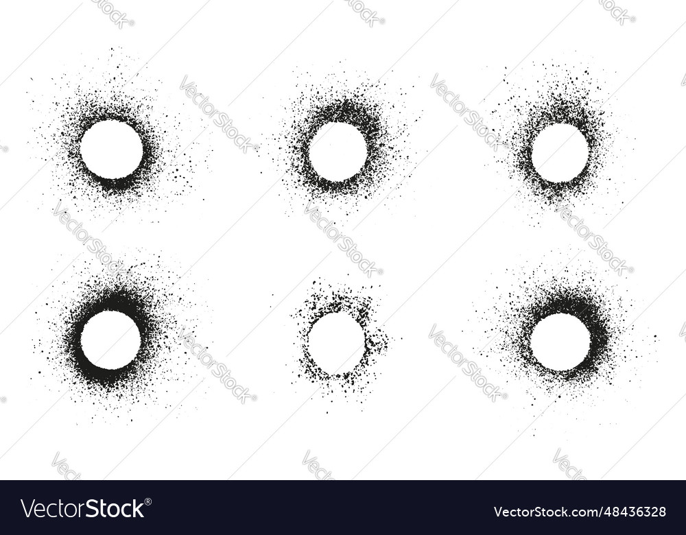 Circular frame with rough texture set spray vector image Circular frame with rough texture set spray