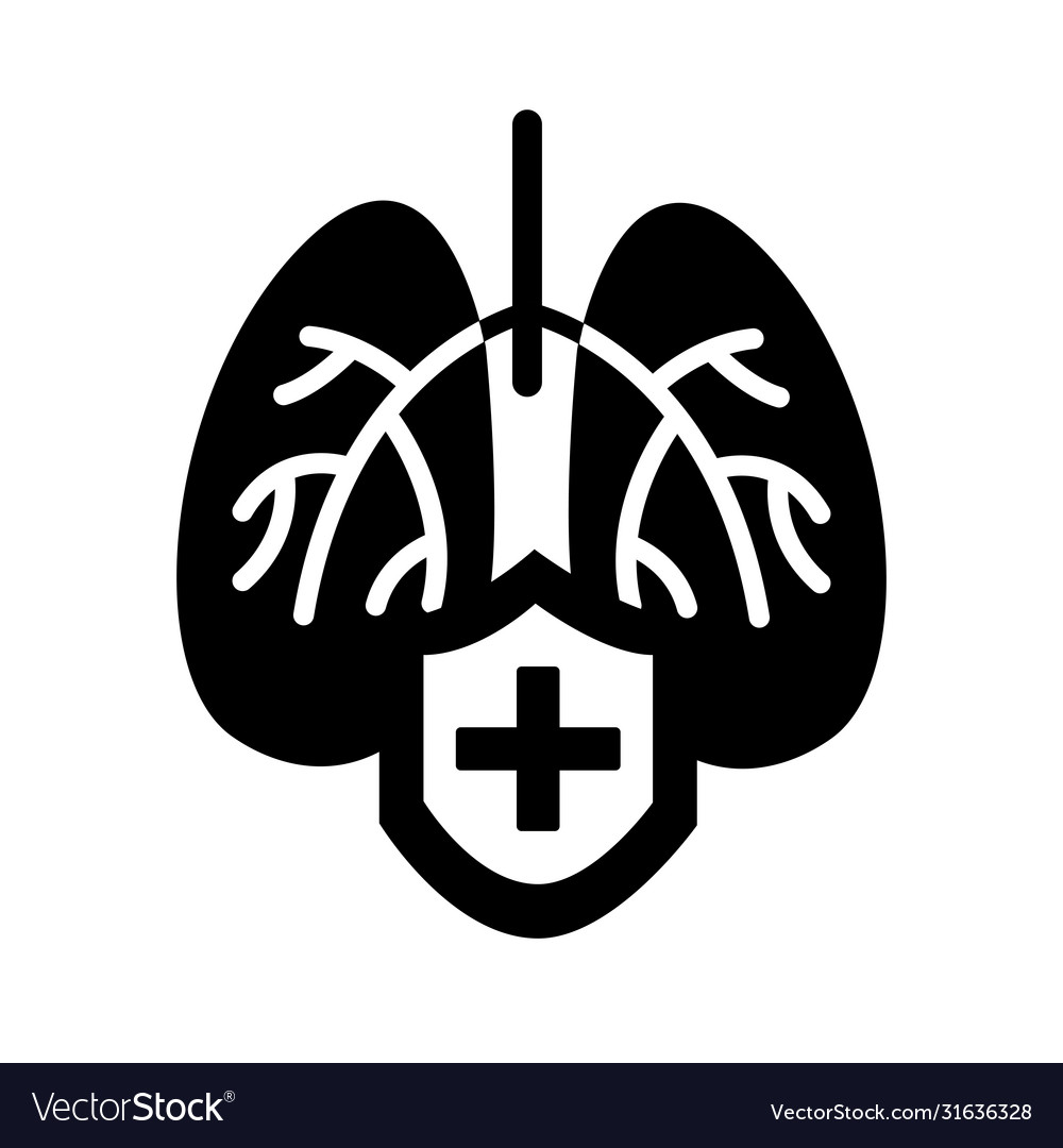 Human lungs with shield silhouette style icon