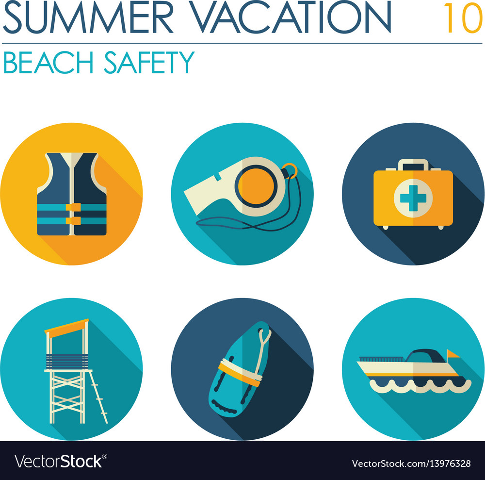 Lifeguard Beach Safety Icon Set Summer Vacation Vector Image