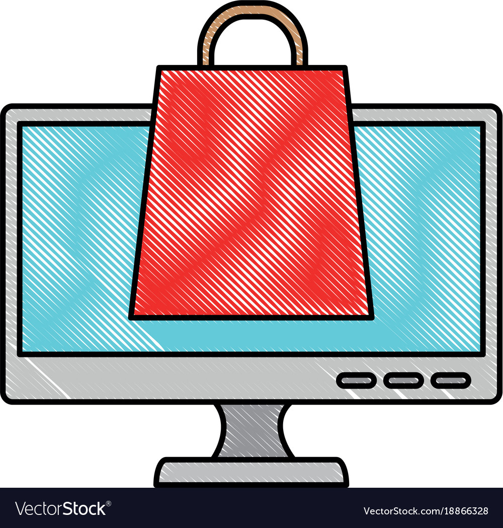 Monitor computer with shopping bag