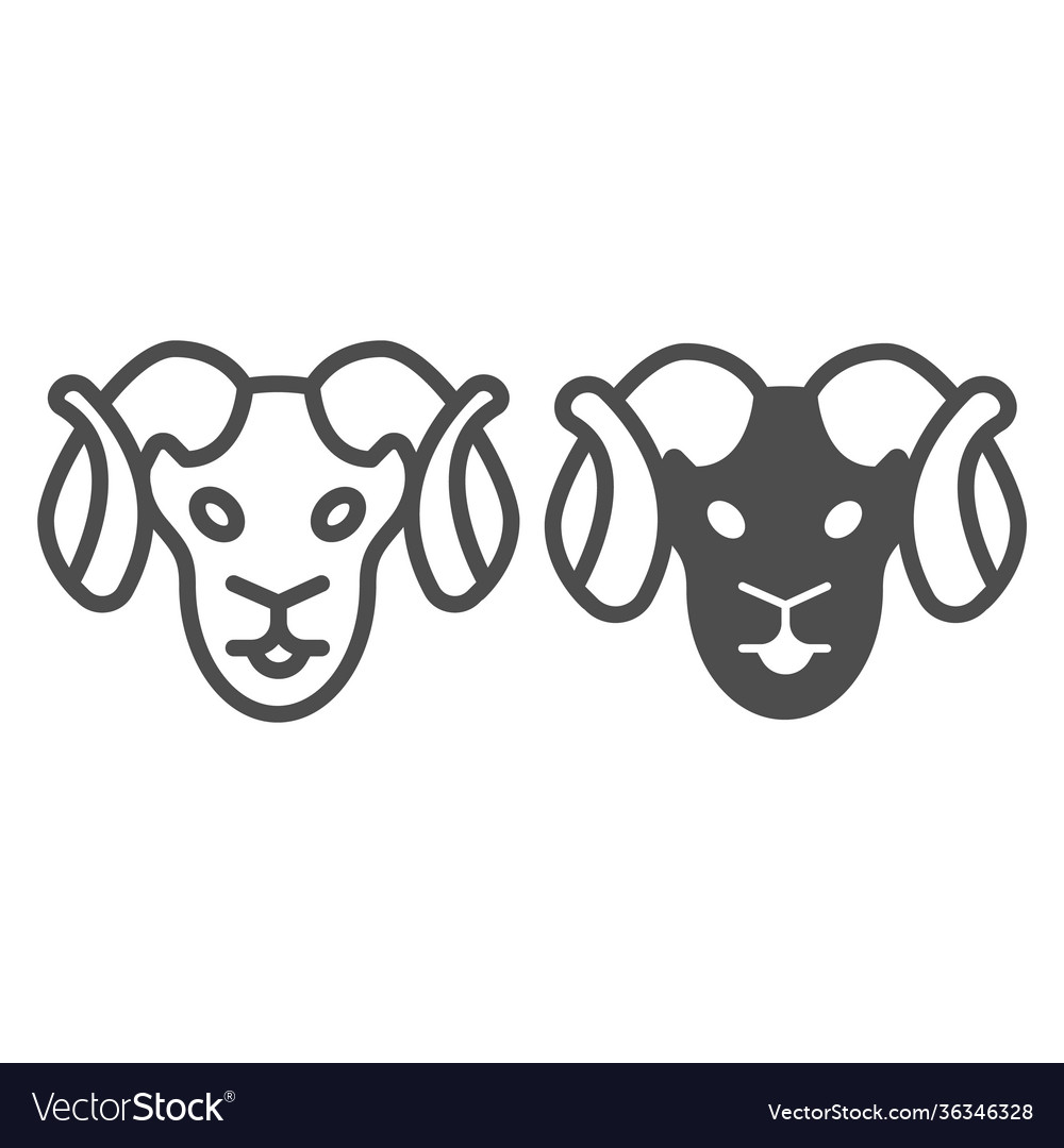 Ram head line and solid icon domestic animals