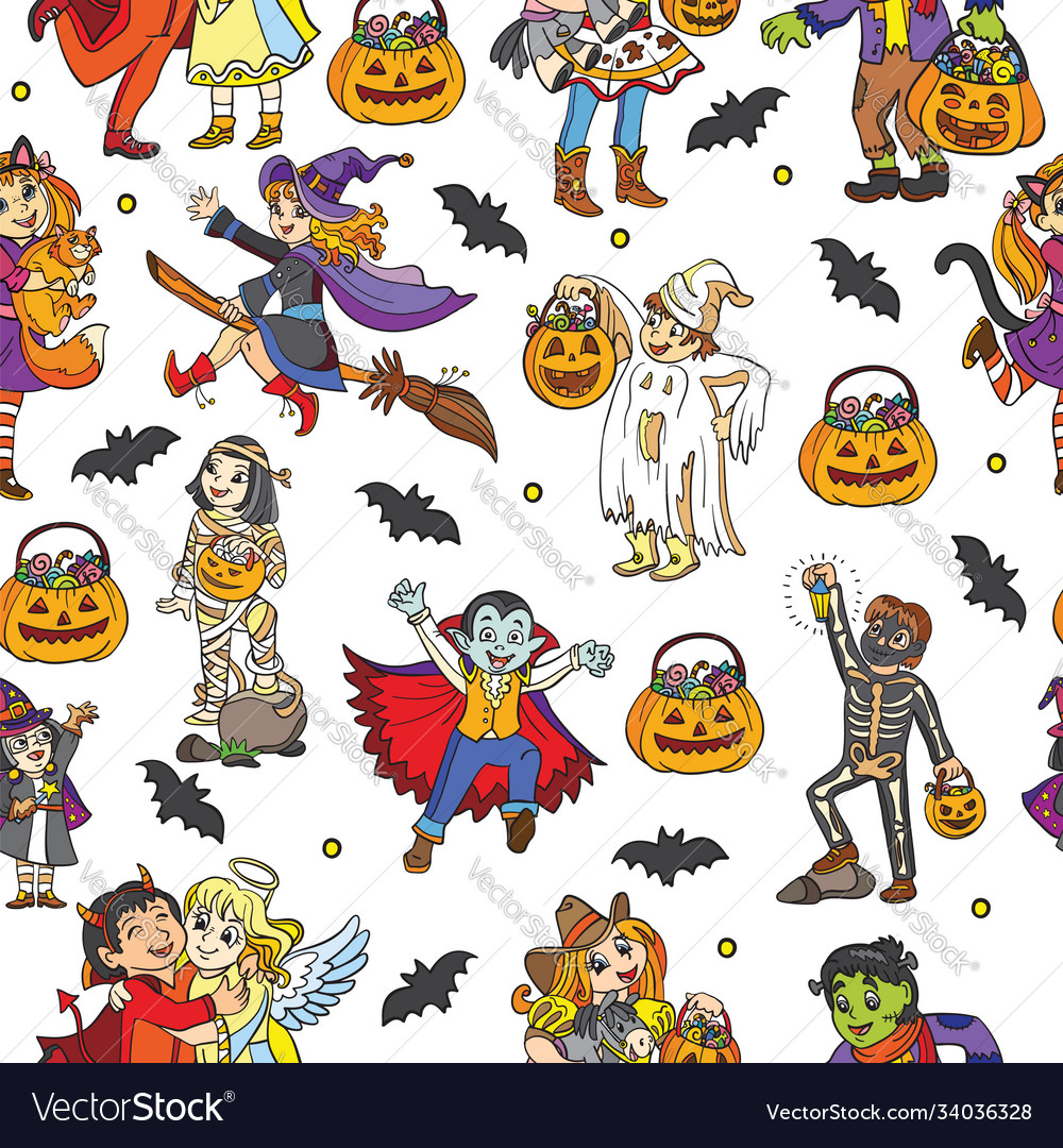 Seamless pattern with characters and halloween