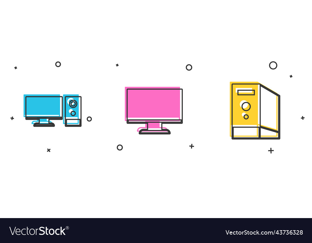 Set computer monitor screen and case vector image Set computer monitor screen and case