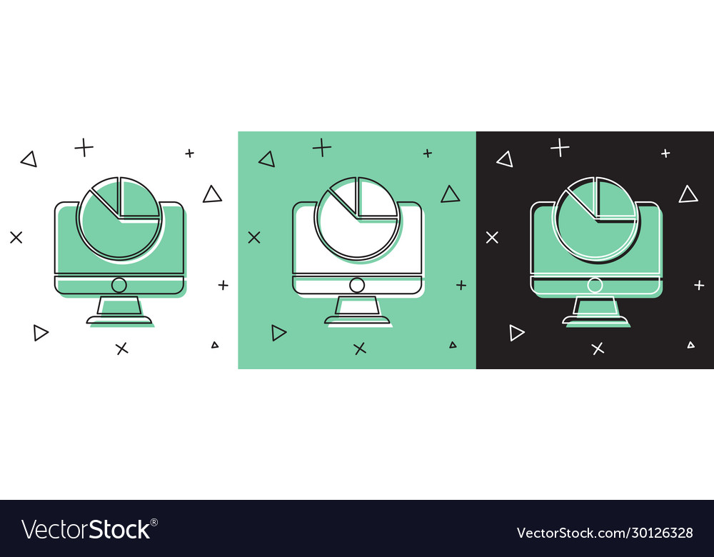 Set computer monitor with graph chart icon vector image Set computer monitor with graph chart icon