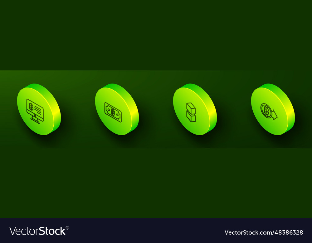 Set isometric line mining bitcoin from monitor vector image Set isometric line mining bitcoin from monitor
