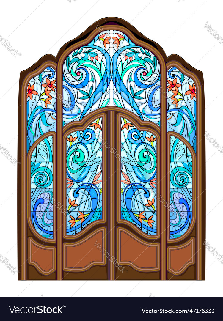 Beautiful Art Nouveau Door With Stained Glass Vector Image