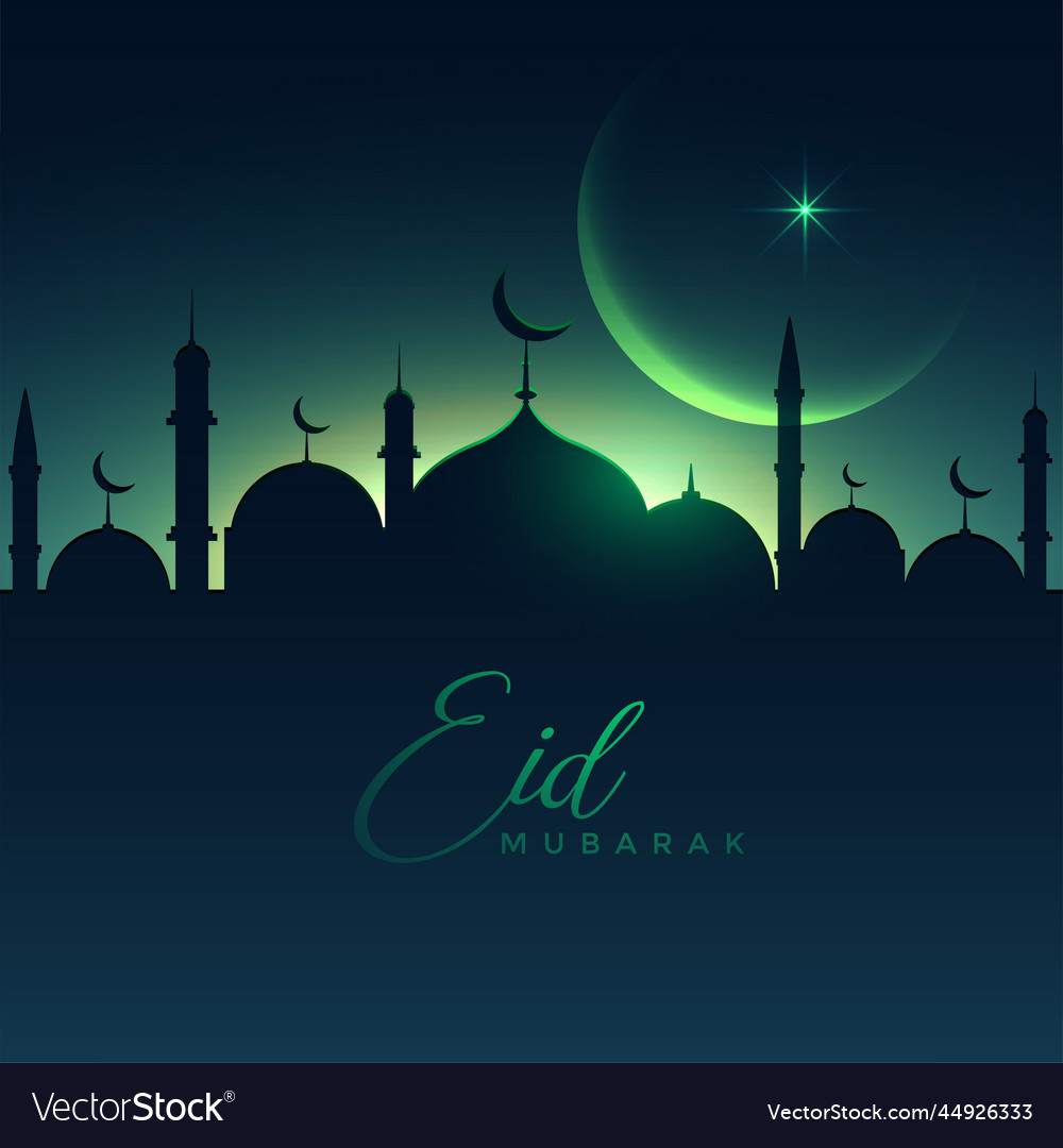 Beautiful eid mubarak night scene with moon Vector Image