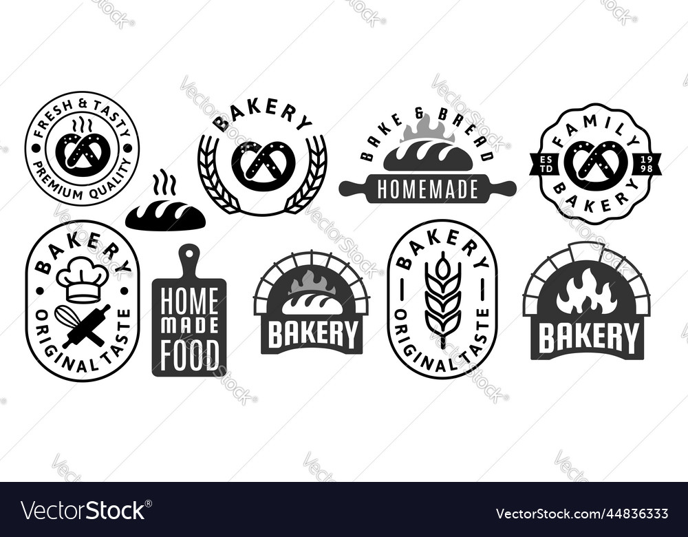 Bread and bakery logo stamp baked set Royalty Free Vector