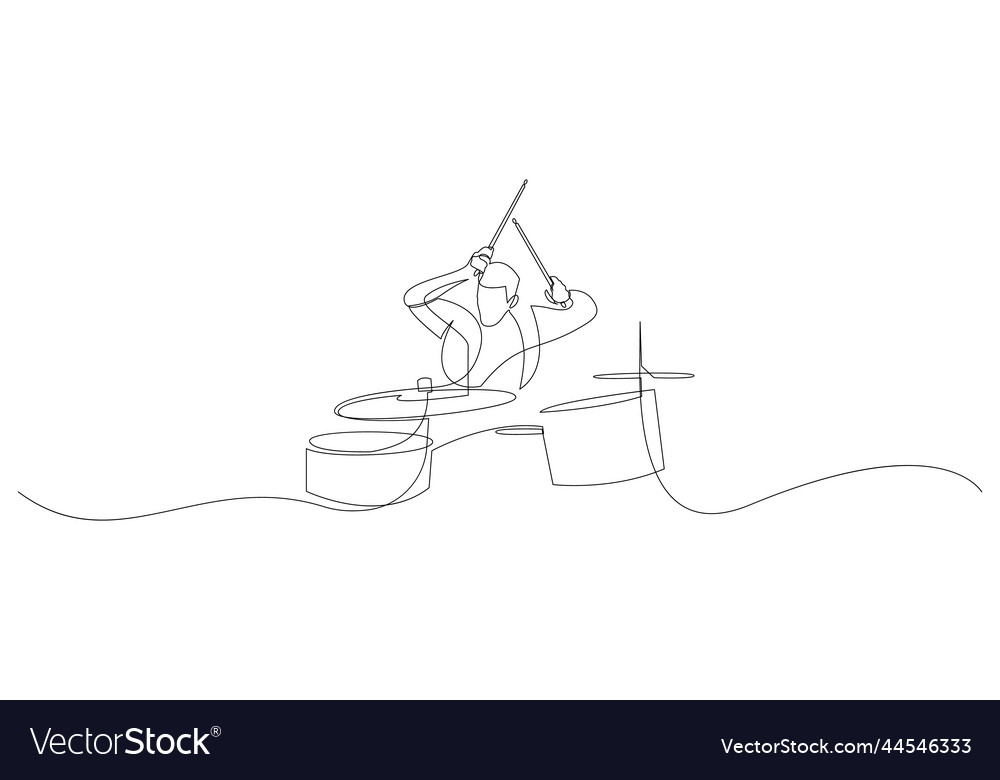 Continuous line drawing of a man playing drum