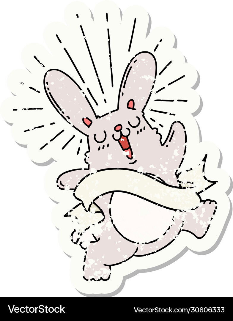 Grunge sticker tattoo style prancing rabbit Vector Image